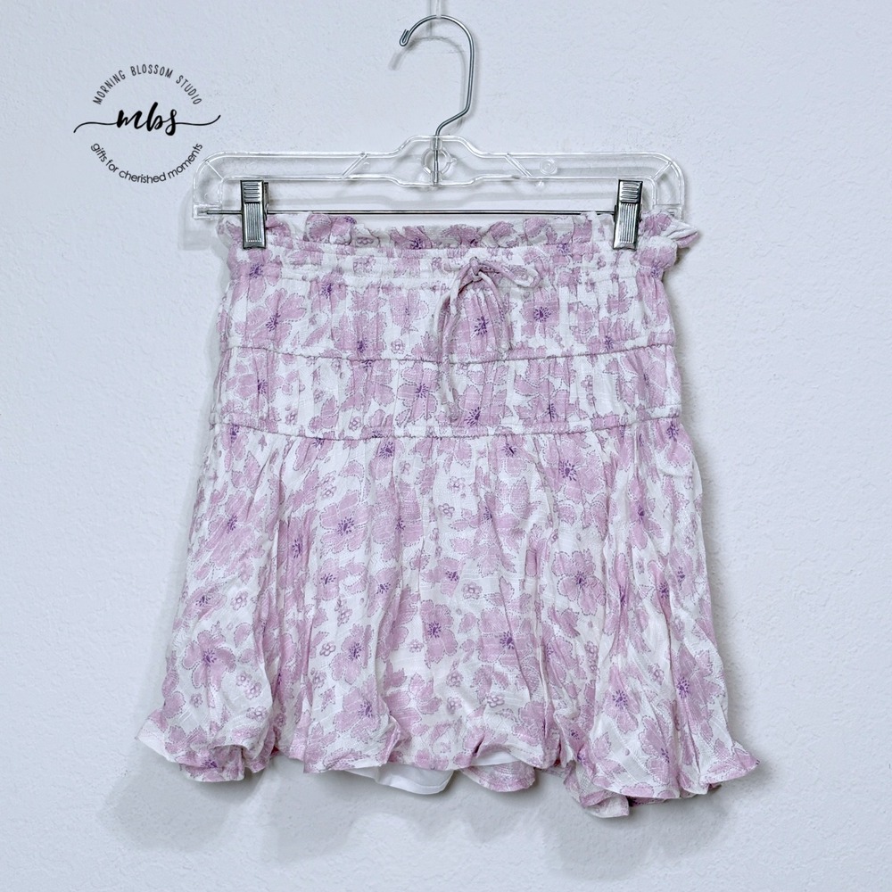 NWOT Sky To Moon Floral Ruched Sweetheart‎ Mini Skort Pink Women L